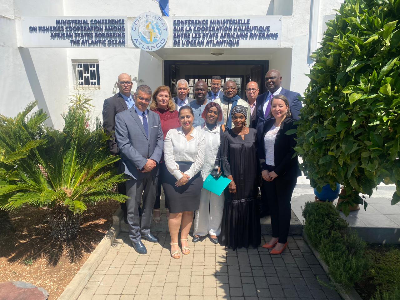 Visite de travail et de courtoise d’une délégation de la République du Cameroun au siège du Secrétariat Exécutif de la COMHAFAT, le jeudi 8 mai 2024, accompagnée de Mme Majida MAAROUF,  Directrice Générale de l’agence nationale de développement de l’aquaculture (ANDA) et présidente du réseau RAFAQUA de la COMHAFAT